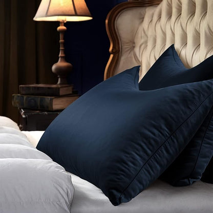 Cooling Curved Pillow Cases - Rayon Derived from Bamboo Side Sleeper Pillowcase Cover - Cool Silky Pillowcase for Hot Sleepers Hair and Skin, Queen Size 1 Piece, 20 * 30 Inches Navy Blue