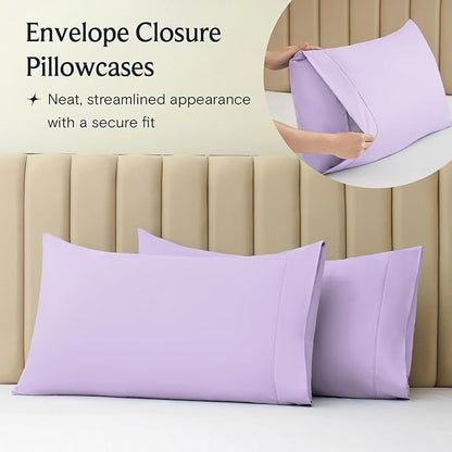 LuxClub 4 PC Full Sheet Set, Deep Pockets Wrinkle Free Cooling Bed Sheets Hotel Bedding for Women, Men, Kids & Teens, Includes 1 Fitted Sheet, 1 Flat Sheet and 2 Pillowcases-Soft Lavender