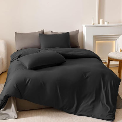Luxlovery Black Comforter Full Size Men Women Solid Black Bedding Comforter Set Full Dark Color Quilts Blanket Soft Breathable Lightweight Pure Fluffy Comforter Set