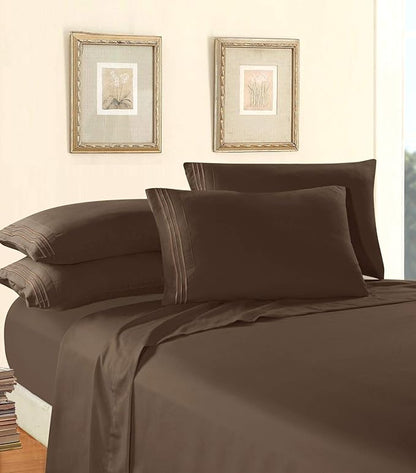 Elegant Comfort Luxury Quality Microfiber 5-Piece 1500 Premium Hotel Sheet Set-Wrinkle Resistant,All Around Elastic Fitted Sheet, Deep Pocket up to 16",Split King,Chocolate Brown