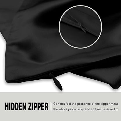 Mulberry Silk Pillowcase for Hair and Skin Standard Size 20"X 26" Pillow Case with Hidden Zipper Soft Breathable Smooth Cooling Silk Pillow Covers for Sleeping (Black,Standard,1Pcs)