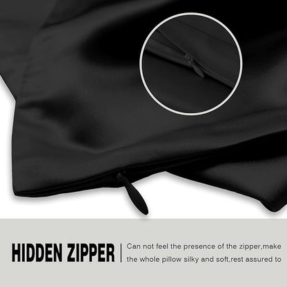 Silk Pillow Cases 2 Pack,Soft Breathable and Sliky Standard Size Pillow Cases Set of 2,Natural Mulberry Silk Pillowcase Set of 2 for Hair and Skin with Hidden Zipper (Black,20"X 26",2pcs)