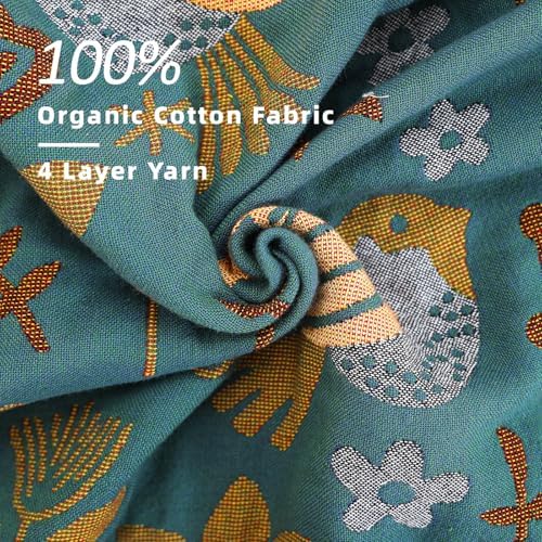 VANJOROY Boho Throw Blanket, 100% Organic Cotton Breathable Ultra Soft 91" x 108" King Bed Quilt Throw - Floral Rustic Bird Farmhouse Decor Luxury Blanket for Sofa Couch Chair and Gift,Teal/Beige