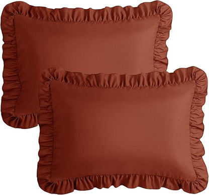KKJIAF Ruffle Pillow Cases Queen Size Set of 2, Ruffled Pillow Covers with Envelope Closure, Wrinkle Resistant Ruffled Pillow Shams 20" x 30", Dusty Orange