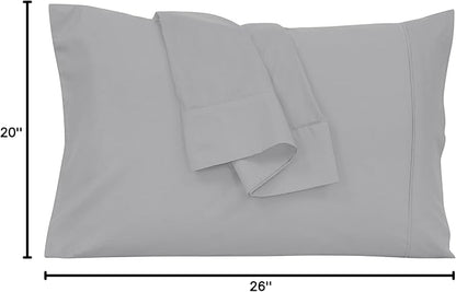 Royale Linens Standard Pillowcase Set of 2 - Bed Pillow Cover - 20"x26" - Silver Pillowcases - 1800 Brushed Microfiber, Wrinkle & Fade Resistant - Soft & Cozy- Standard Size Pillow Case (STD, Silver)