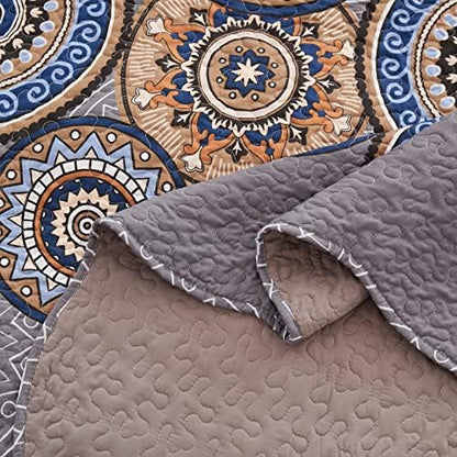 3 Pieces Full/Queen Size Quilt Set Lightweight Summer Bedspread 90''x98'' Soft Microfiber Floral Coverlet Luxurious Warm Bed Cover for All Seasons Vintage Gray Bedding Set (1 Quilt, 2 Pillow Shams)