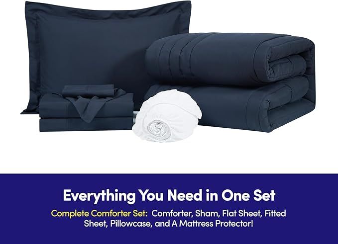 Dorm Room Essentials Twin XL Comforter Set – College-Ready Bundle with Comforter, Mattress Protector & Sheets with Pockets on the Side & Built-in Corner Strap – Media Pocket for Devices