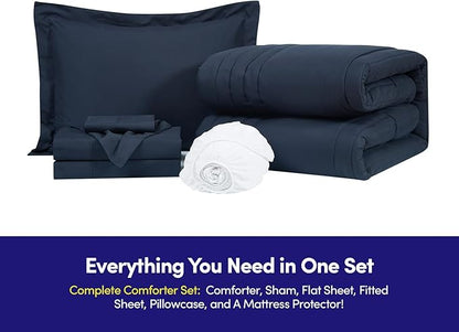 Dorm Room Essentials Twin XL Comforter Set – College-Ready Bundle with Comforter, Mattress Protector & Sheets with Pockets on the Side & Built-in Corner Strap – Media Pocket for Devices