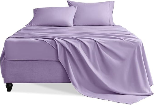 Twin Sheets Set, 3 Pieces Hotel Luxury Soft Microfiber Bed Sheets Set, Up to 16" Deep Pockets, Oeko-Tex Sheets with Elastic, Breathable, Wrinkle Free (Purple, Twin)