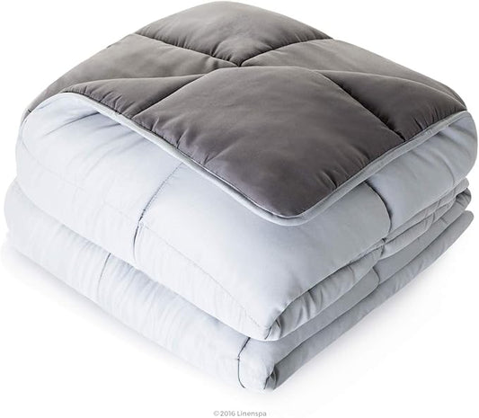 Linenspa Reversible Down Alternative Comforter and Duvet Insert, Oversized Queen – All-Season Comforter with Box Stitch and 8 Duvet Loops – Bedding for Kids, Teens, and Adults – Stone / Charcoal