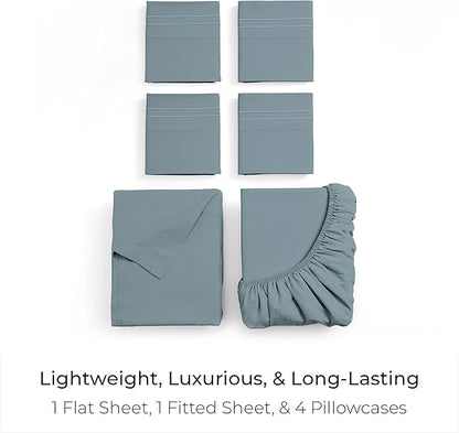 Mellanni Full Sheet Set - 6-Piece Iconic Collection Bedding, (Including 4 Pillowcases), 16-Inch Deep Pocket, Easy Care, Extra Soft, Cooling Sheets, Brushed Microfiber - Spa Blue