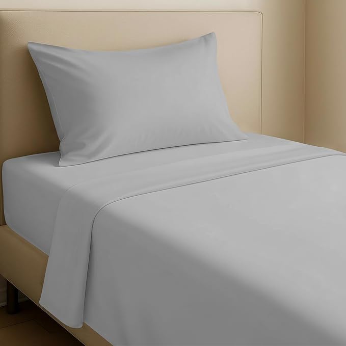 California Design Den Twin Bed Sheets Set - Natural 100% Cotton Sheets with 12" Pockets, Soft Sateen Weave, Breathable and Durable Bedding Set for Dorm Rooms, College (Light Grey)