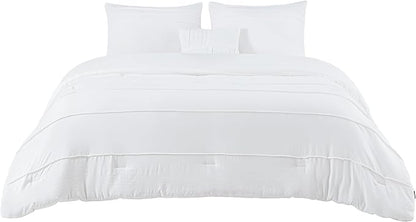 Bedsure King Comforter Set - 4 Pieces Pinch Pleat Bed Set, White Boho Bedding for All Season, 1 Soft Comforter, 2 Pillowcases, 1 Decorative Pillow