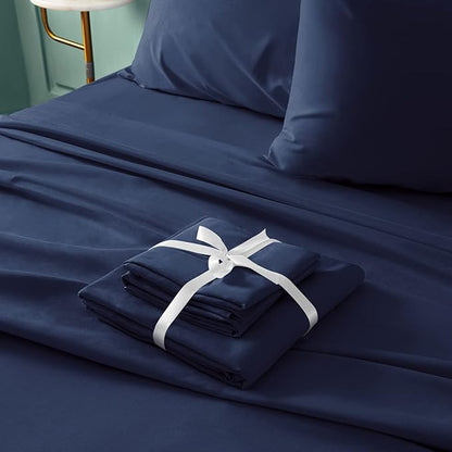 BYSURE 6 Pieces Bed Sheets Set(King, Blue Navy) - Hotel Luxury Super Soft 1800 Thread Count 100% Microfiber Sheets with Deep Pockets, Wrinkle & Fade Resistant