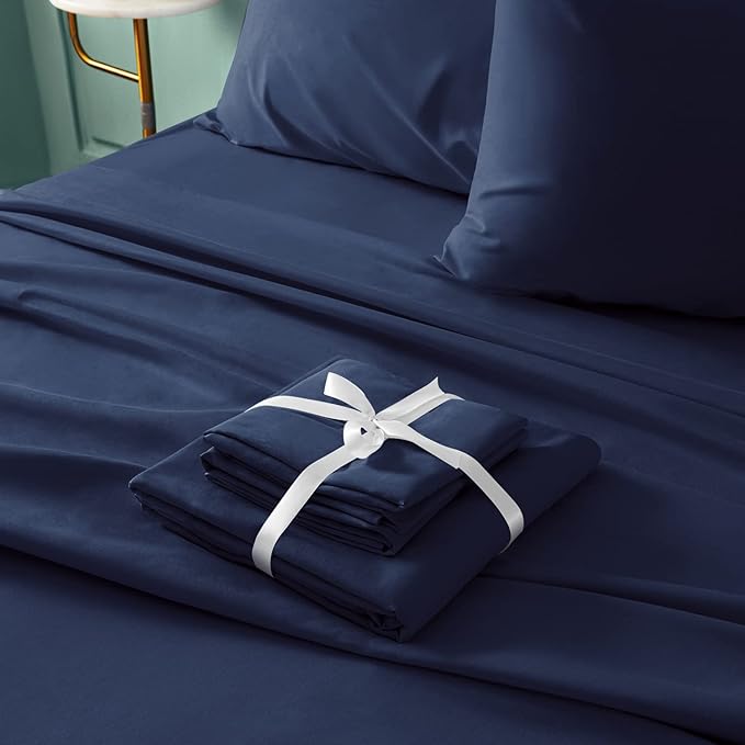 BYSURE 6 Pieces Bed Sheets Set(Full, Blue Navy) - Hotel Luxury Super Soft 1800 Thread Count 100% Microfiber Sheets with Deep Pockets, Wrinkle & Fade Resistant