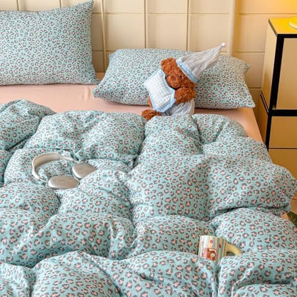VM VOUGEMARKET Leopard Duvet Cover Set Queen,Light Blue Pink,Muslin Cotton