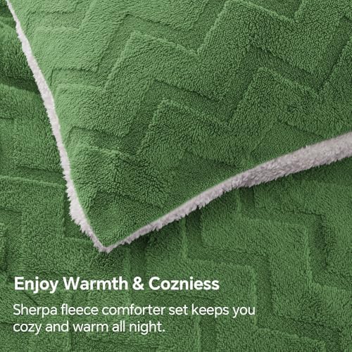 BEDELITE Fluffy Sherpa King Comforter Set,Sage Green