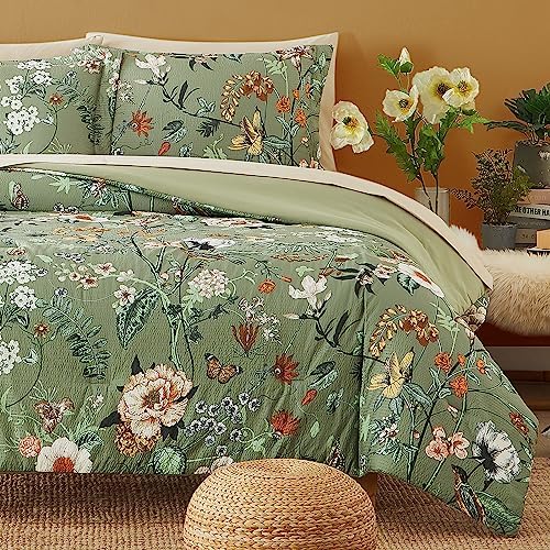 Queen Comforter Set - 7 Pieces Soft Floral Bed in a Bag Queen Bedding Sets