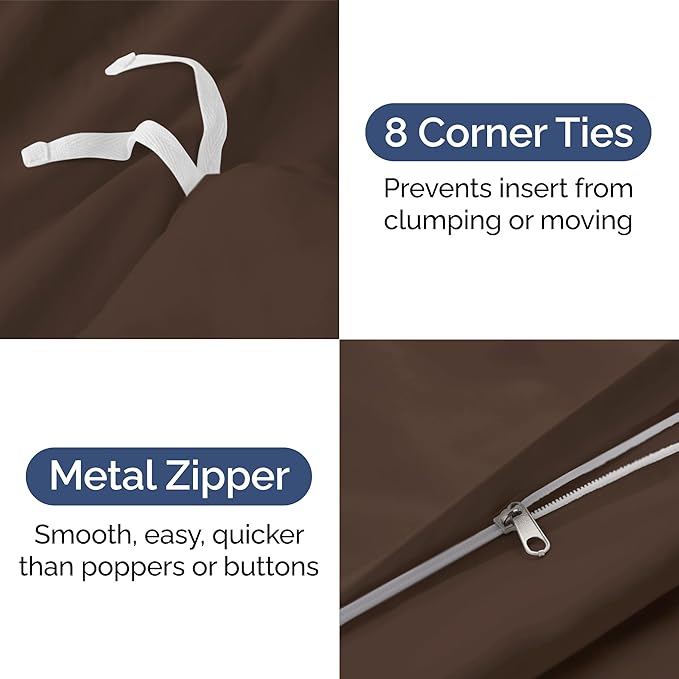 Duvet Cover Full Size Set - Extra Soft Full Duvet Cover 80" x 90" with 2 Pillow Shams - Hotel Luxury, Easy Care and Fade Free w/ Zipper Closures & Ties - All Season, Comfy, Cozy & Breathable (Brown)
