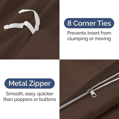 Duvet Cover Queen Size Set - Extra Soft Queen Duvet Cover 90" x 90" with 2 Pillow Shams - Hotel Luxury, Easy Care and Fade Free w/ Zipper Closures & Ties - All Season, Comfy, Cozy & Breathable (Brown)