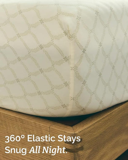 Floral Sheets - Neutral Floral Bed Sheet Set - 1 Flat & 1 Fitted & 2 Pillowcases w/ Deep Pockets - Comfy, Wrinkle & Fade Free Boho Botanical Bedding - Ultra-Soft, Breathable & Cooling - King Size