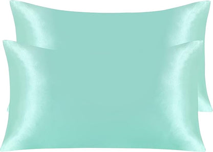 NTBAY 2 Pack Satin King Pillowcases for Hair and Skin, Luxurious and Silky Pillow Cases with Envelope Closure, 20x40 Inches, Light Blue