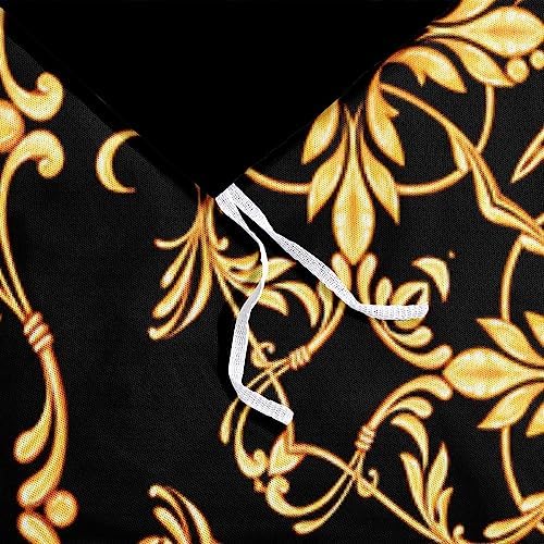 Golden Scrolls Print Duvet Cover and Pillow Shams Gold Leaves Deco for Girls and Boys Bedding Set Twin Size Black Color Bed Sets