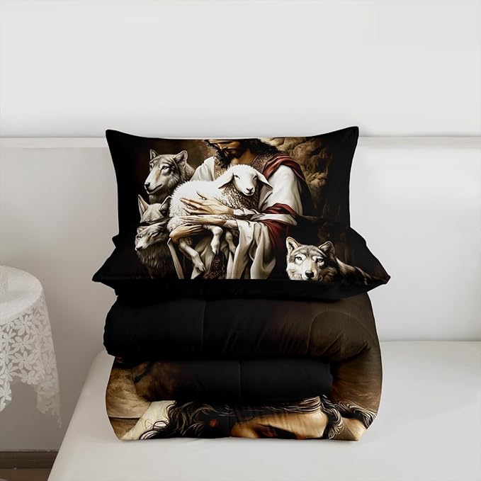 Castle Fairy Rustic Farmhouse Bedding Set for Boys Girls,Wildlife Animals All Season Cozy Comforter Set Full Size,Sheep and Wolf Duvet Set Bedroom Decor,Personalized Birthday Gifts