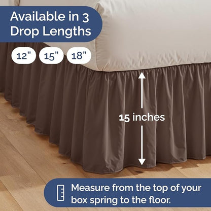 Bedskirt Queen Size Ruffle - 15 inch Drop Dust Ruffle Bed Skirt with Platform - Ultra-Soft, Easy Fit, Premium Hotel Quality - Wrinkle, Fade & Shrink Resistant - for Women, Men, Kids and Teens - Brown