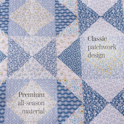 King Quilt Set-3 Pieces Soft Bedding Lightweight Floral Patchwork Coverlet