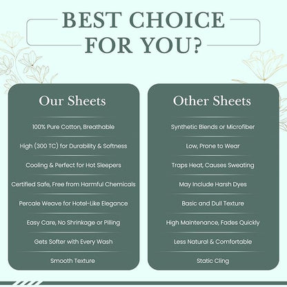Feather & Stitch Softest 100% Cotton Sheets, 300 Thread Count Percale Weave Bedding, 16" Deep Pocket, Cooling Sheets, Breathable Bed Set, Hotel Premium Quality (Twin, Beige Paisley)