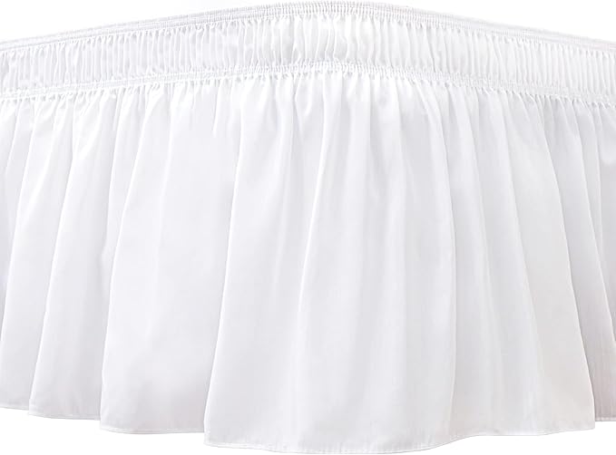 Biscaynebay Wrap Around Bed Skirts for Queen Beds with Short Drop of 12", White Adjustable Elastic Dust Ruffles Easy Fit Wrinkle Resistant Silky Luxurious Fabric Machine Washable