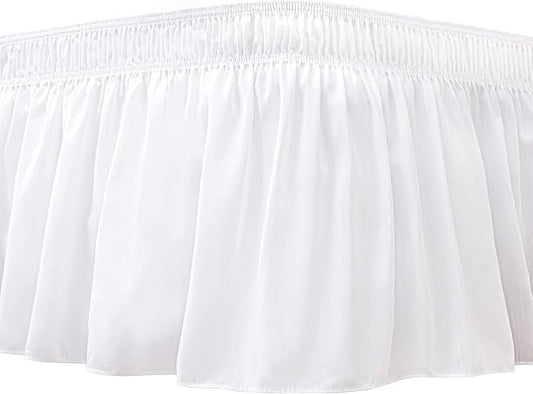 Biscaynebay Wrap Around Bed Skirts for Twin & Twin XL Beds 14" Drop, White Adjustable Elastic Dust Ruffles Easy Fit Wrinkle Resistant Silky Luxurious Fabric Machine Washable