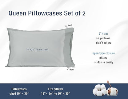 Pillow Cases, Standard Queen Size Cotton Percale Weave Pillowcases, Pre-Shrunk Breathable and Hypoallergenic Pillowcases, Set of 2 (2 Piece Standard/Queen 20 Inch x 30 Inch, Storm Gray)