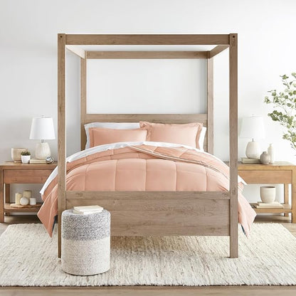 LINENS & HUTCH Comforter Set Patterned Microfiber All Season Down-Alternative Ultra Soft Bedding in Soft Stripe - King/Cal-King Soft Stripe Rose