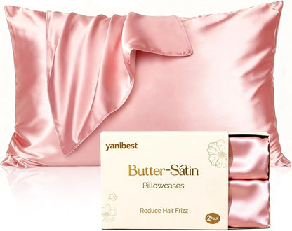 Yanibest Satin Pillowcase, Silk Pillow Cases for Hair and Skin with Zipper, Queen Pillow Cases Set of 2 for 20"x30", Exquisite Packaging for Women Men