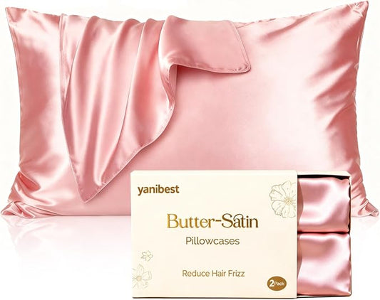Yanibest Satin Pillowcase, Silk Pillow Cases for Hair and Skin with Zipper, Standard Pillow Cases Set of 2 for 20"x26", Exquisite Packaging for Women Men