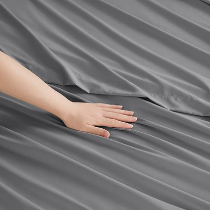 Clara Clark Bed Sheets, Premier 1800 Series Bed Sheet Set, Deep Pocket, Wrinkle, Fade, Stain Resistant, Luxury Soft Bedding Sheets & Pillowcases, Twin, Frost Grey