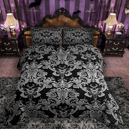 Feelyou White Black Gothic Damask Floral Comforter Set Full Bedding Set