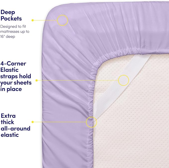1500 Supreme Collection Twin XL Sheet Sets Lavender - 3 Piece Bed Sheets and Pillowcase Set for Twin XL Mattress - Extra Soft, Elastic Corner Straps, Deep Pocket Sheets, Twin XL Lavender