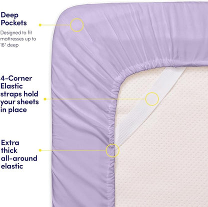 1500 Supreme Collection California King Sheet Sets Lavender - Luxury Hotel Bed Sheets and Pillowcase Set for California King Mattress - Extra Soft, Elastic Corner Straps, Deep Pocket Sheets Lavender