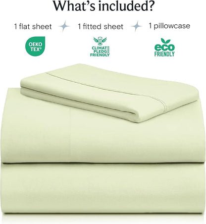 LuxClub 3 PC Twin XL Sheet Set, Deep Pockets Wrinkle Free Cooling Bed Sheets Hotel Bedding for Women, Men, Kids & Teens, Includes 1 Fitted Sheet, 1 Flat Sheet and 1 Pillowcase-Silky Soft Sage Green