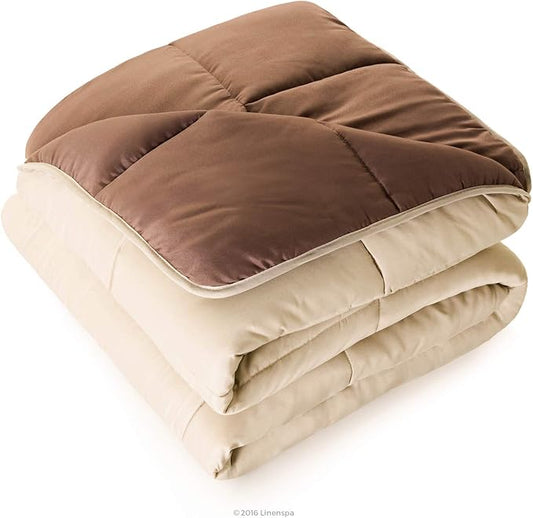 Linenspa Reversible Down Alternative Comforter and Duvet Insert, California King – All-Season Comforter with Box Stitch and 8 Duvet Loops – Bedding for Kids, Teens, and Adults – Sand / Mocha