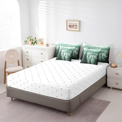 Erosebridal Olive Green Full Comforter Set with Sheets 7 Piece Mountain Pine Tree Forest Bed in A Bag Rustic Woodland Nature Landscape Bedding Sets for Kids Adults,Soft Lightweight Bed Set