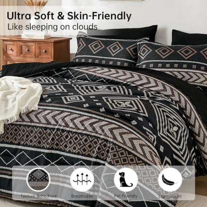 Yiran Boho Comforter Set King Size, 7 Pieces Aztec Black Bed in a Bag