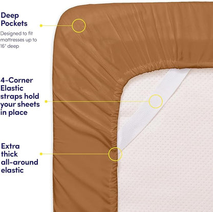 1500 Supreme Collection Full Sheet Sets Mocha Brown - Luxury Hotel Bed Sheets and Pillowcase Set for Full Mattress - Extra Soft, Elastic Corner Straps, Deep Pocket Sheets, Full Mocha Brown