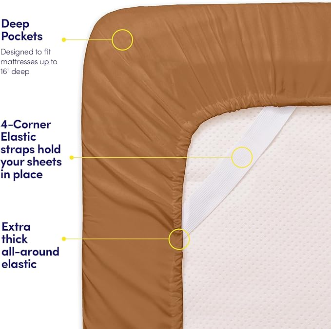 1500 Supreme Collection California King Sheet Sets Mocha Brown - Luxury Hotel Bed Sheets and Pillowcase Set for Cal King Mattress - Extra Soft, Elastic Corner Straps, Deep Pocket Sheets Mocha Brown
