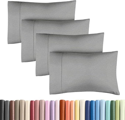 King Standard Pillow Cases Set of 4 - Soft Hotel Quality Pillowcase Covers - Comfy Bedding for Women, Men, Kids & Teens - Machine Washable Pillow Protectors - 4 Piece - King Standard Heathered Grey