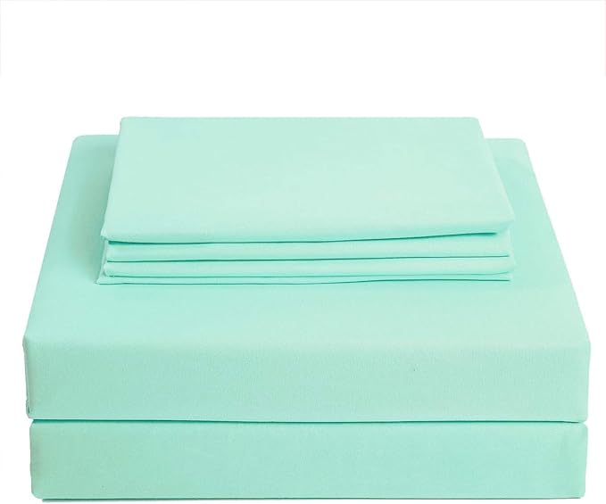 4 Piece Bed Sheet Set (Queen,Mint) 1 Flat Sheet,1 Fitted Sheet and 2 Pillow Cases,Brushed Microfiber Luxury Bedding with Deep Pockets