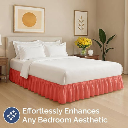 Bedskirt Twin Size Ruffle - 12 inch Drop Dust Ruffle Bed Skirt with Platform - Ultra-Soft, Easy Fit, Premium Hotel Quality - Wrinkle, Fade & Shrink Resistant - for Women, Men, Kids and Teens - Coral